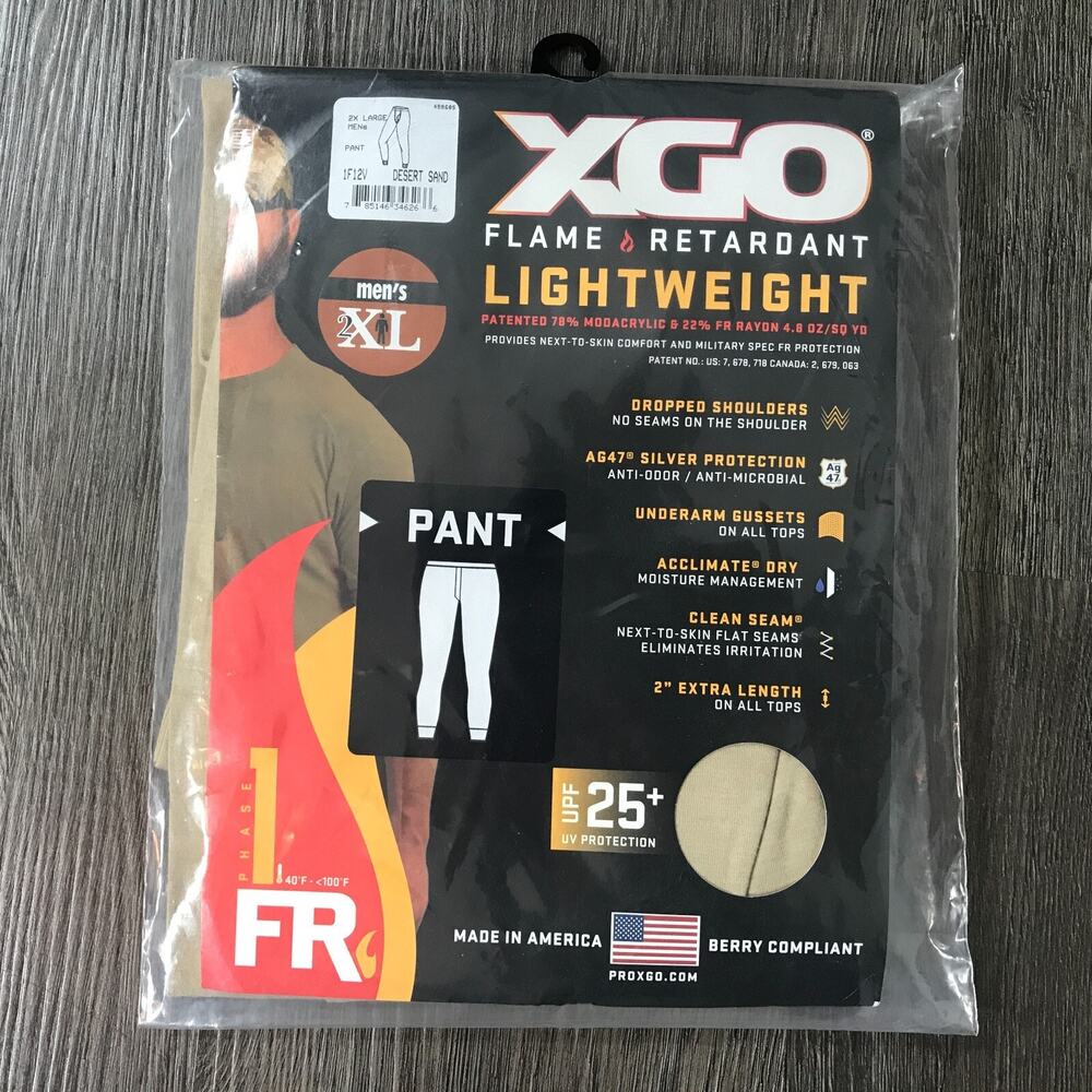 XGO Flame Retardant Lightweight Men's Long john SZ 2XL Layer Phase 1 UPF 25+